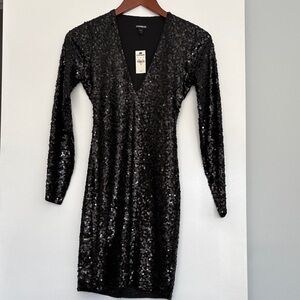 Express Black Sequin Long Sleeve Dress